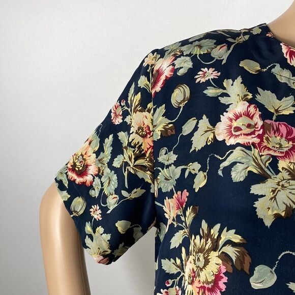 Orvis silk floral short sleeve button closure blouse top size S - Picture 2 of 8